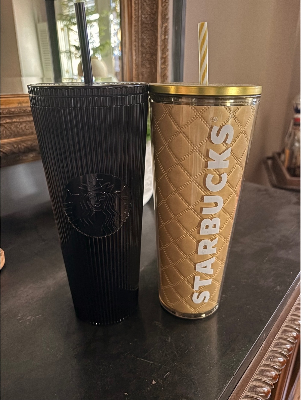 Starbucks Reusable Tumbler Set with Straws - Black and Gold
